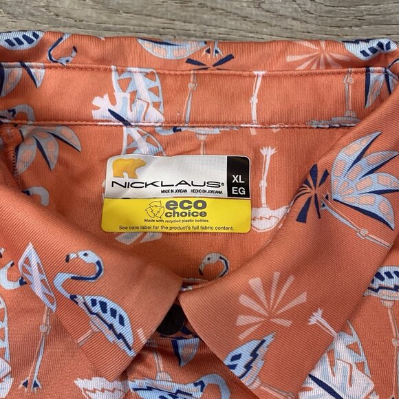 Jack Nicklaus Men's XL Golf Polo Shirt Eco Choice Flamingo Summer Print - Picture 2 of 4